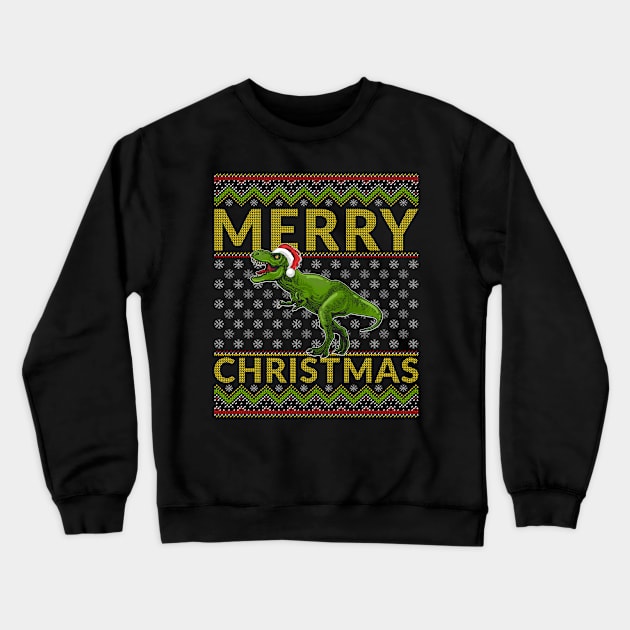 Christmas Dinosaur T-Rex Merry Xmas Pajama Crewneck Sweatshirt by aneisha